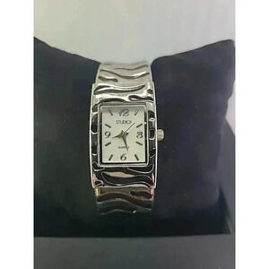 Womens Studio Zebra Print Black Silver Tone Watch Design Cuff Band NEW BATTERY